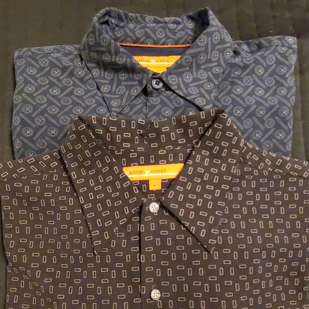 2 Men Sette Ponti Silk Dress‎ Shirts Size Large